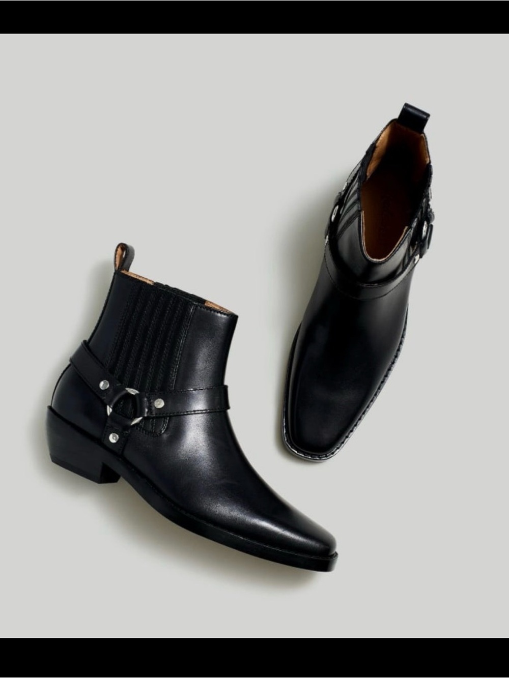 Madewell The Santiago Western Leather Black Ankle Boots (Size: 7)